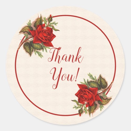 Gorgeous Vintage Red Roses Elegant Thank You Classic Round Sticker