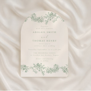 Gorgeous Vintage Sage Floral Arch Wedding Invitation