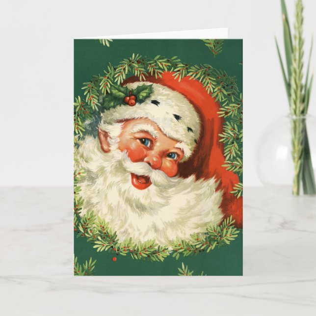 Gorgeous Vintage Santa Claus Image Holiday Card (Front)