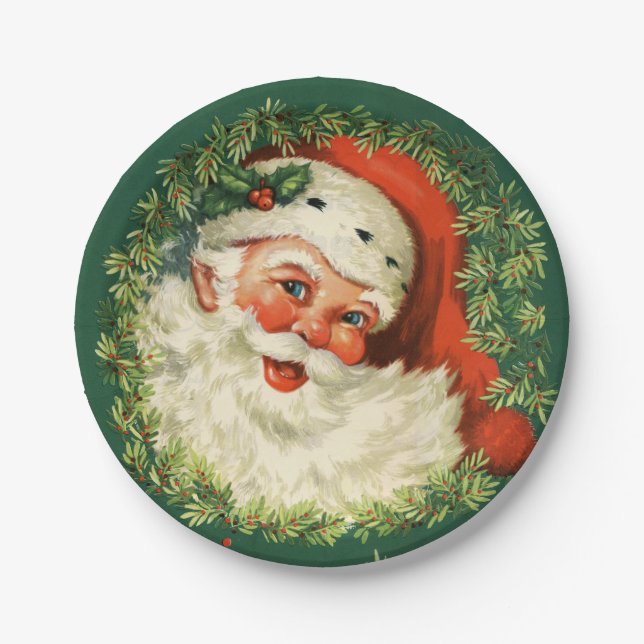 Gorgeous Vintage Santa Claus Image Paper Plates (Front)