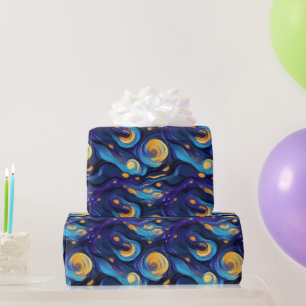 Gorgeous Watercolor Blue Starry Night Painted Wrapping Paper