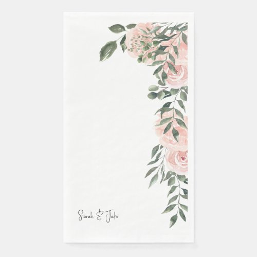 Gorgeous Watercolor Blush Floral White Wedding  Paper Guest Towels