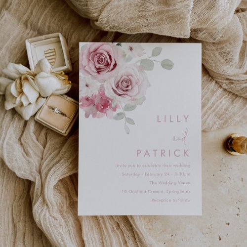 Gorgeous Watercolor Blush  Sage Floral Wedding Invitation