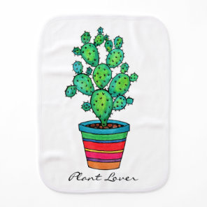Gorgeous Watercolor Cactus In Beautiful Pot Baby Burp Cloth
