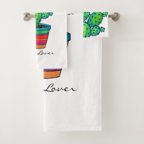 Gorgeous Watercolor Cactus In Beautiful Pot Bath Towel Set