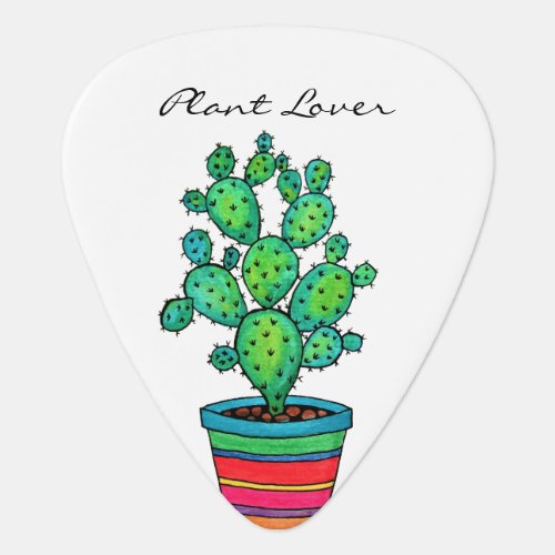 Gorgeous Watercolor Cactus In Beautiful Pot Guitar Pick