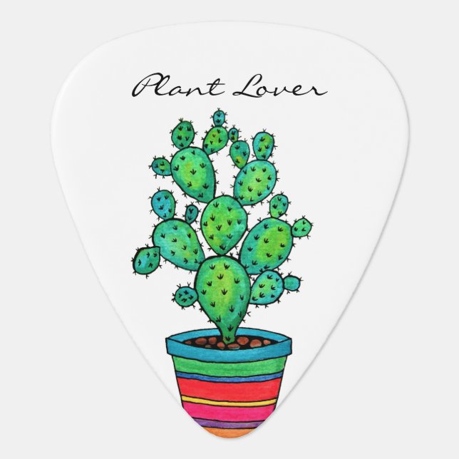 Gorgeous Watercolor Cactus In Beautiful Pot Guitar Pick (Front)