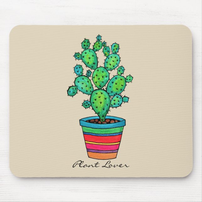 Gorgeous Watercolor Cactus In Beautiful Pot Mouse Pad (Front)