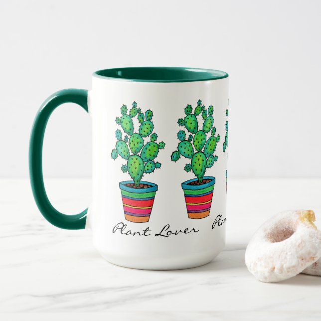 Gorgeous Watercolor Cactus In Beautiful Pot Mug (With Donut)