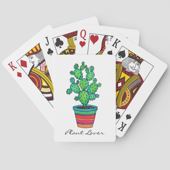 Gorgeous Watercolor Cactus In Beautiful Pot Poker Cards (Back)