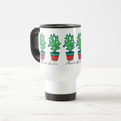Gorgeous Watercolor Cactus In Beautiful Pot Travel Mug