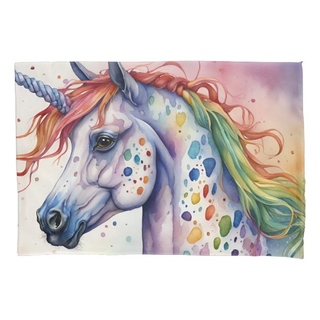Gorgeous Watercolor Colorful Appaloosa Unicorn Pillow Case (Front)
