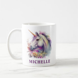 Gorgeous Watercolor Fantasy Unicorn and Flowers Coffee Mug