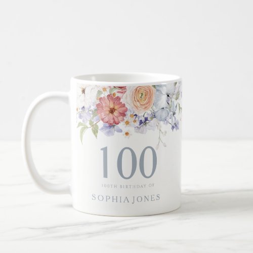 Gorgeous Watercolor Floral 100th Birthday Party  Coffee Mug