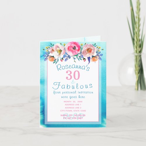 Gorgeous Watercolor Floral 30 and Fabulous Invitation