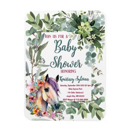 Gorgeous Watercolor Floral Horse Baby Shower Magnet