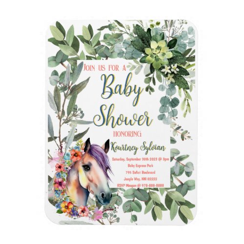 Gorgeous Watercolor Floral Horse Baby Shower Magnet