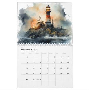 Gorgeous Watercolor Lighthouse 12 Month Calendar