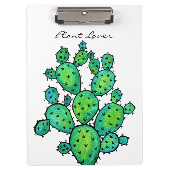Gorgeous Watercolor Prickly Cactus Clipboard (Front)
