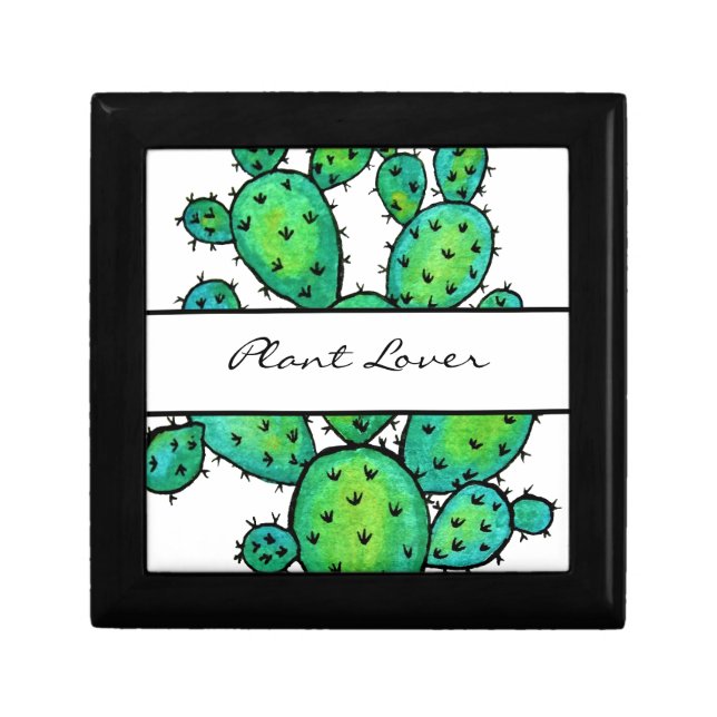 Gorgeous Watercolor Prickly Cactus Keepsake Box (Front)
