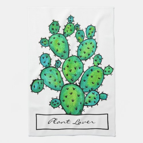 Gorgeous Watercolor Prickly Cactus Kitchen Towel