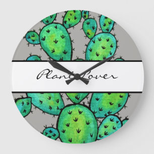 Gorgeous Watercolor Prickly Cactus Large Clock