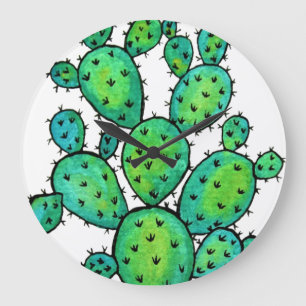 Gorgeous Watercolor Prickly Cactus Large Clock