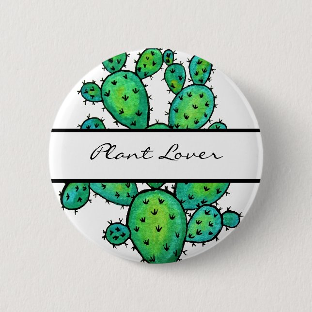 Gorgeous Watercolor Prickly Cactus Pinback Button (Front)