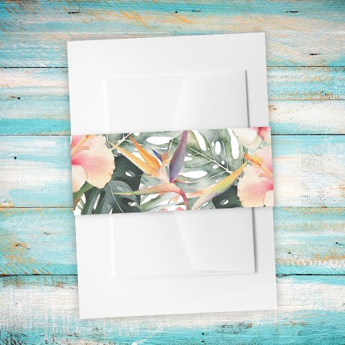 Gorgeous Watercolor Tropical Botanical Wedding Invitation Belly Band