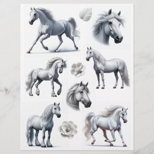 Gorgeous Watercolor White Horses & Flowers (Front)