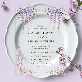 Gorgeous Watercolor Wisteria Floral Garden Wedding Acrylic Invitations