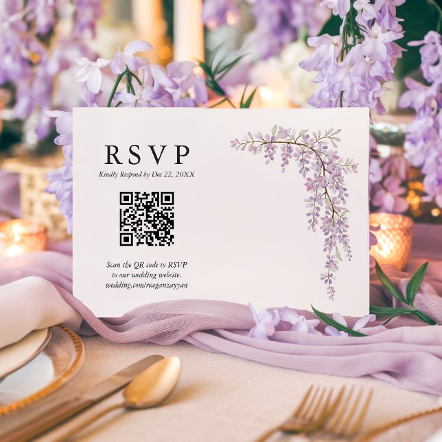Gorgeous Watercolor Wisteria QR Code Wedding RSVP (Creator Uploaded)