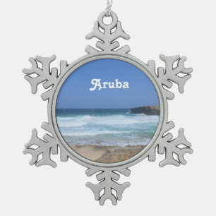 Gorgeous Waves Crashing in Aruba Snowflake Pewter Christmas Ornament