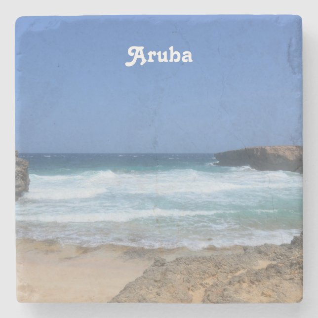 Gorgeous Waves Crashing in Aruba Stone Coaster (Front)