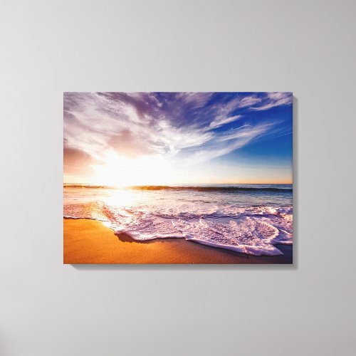 Gorgeous Waves on a Sandy Beach and Sunset Canvas Print