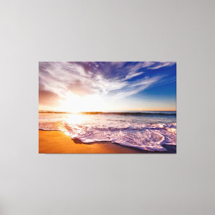 Gorgeous Waves on a Sandy Beach and Sunset Canvas Print