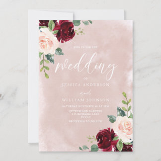 Gorgeous Wedding: Blush & Burgundy Elegant Wedding Invitation