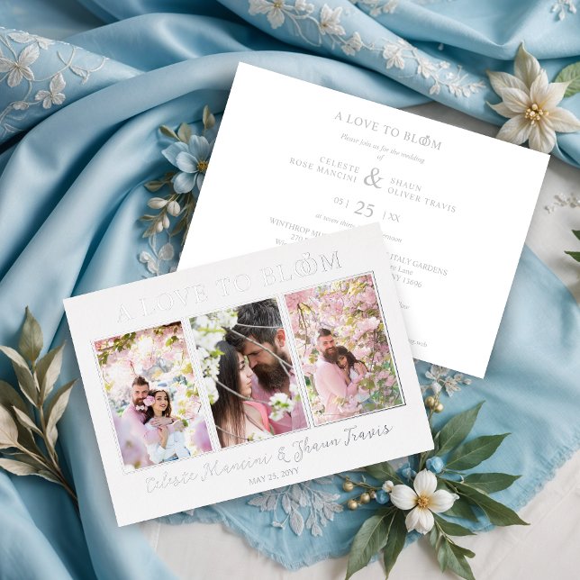 Gorgeous Wedding Rings Luxurious 3 Multi Photos Foil Invitation (Cute Wedding Rings Luxurious 3 Multi Photos in Real Silver Metallic Foil Invitations Cards.)