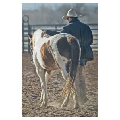 Gorgeous western horse and cowboy bond metal print