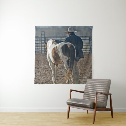 Gorgeous western horse and cowboy bond tapestry