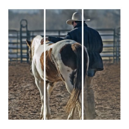 Gorgeous western horse and cowboy bond triptych