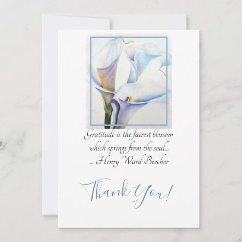 Gorgeous White Calla Lilies in Watercolor Thank You Card