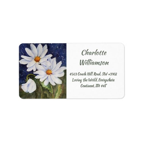 Gorgeous White Daisy Flowers in Watercolor Address Label
