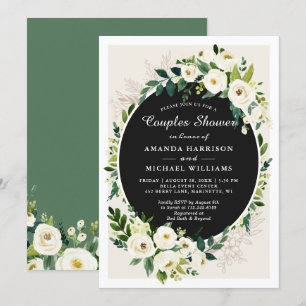 Gorgeous White Green Floral Wedding Couples Shower Invitation