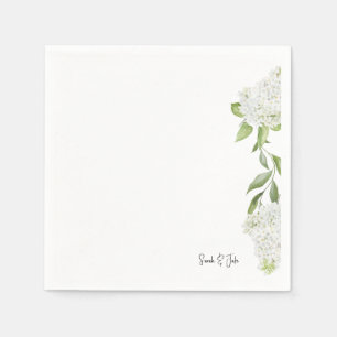 Gorgeous White Hydrangea Floral White Wedding Napkins