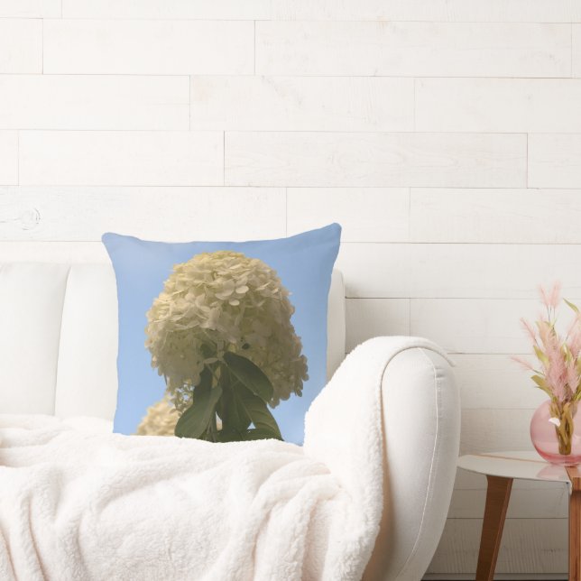 Gorgeous White Lime Hydrangea Floral Throw Pillow (Couch)
