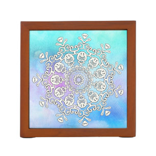 *~* Gorgeous White Mandala on Turquoise Watercolor Pencil Holder
