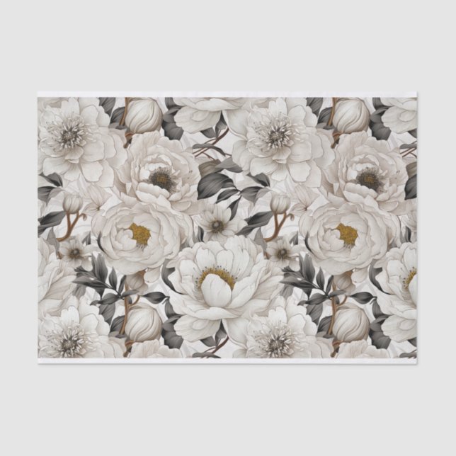 Gorgeous White Peonies Illustration Pattern Tissue Paper (Front)