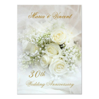 Gorgeous white roses 30th Wedding Anniversary Card