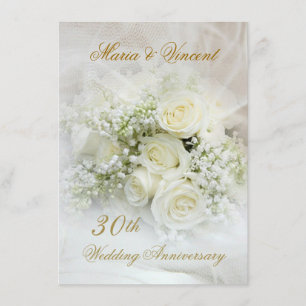 Gorgeous white roses 30th Wedding Anniversary Invitation